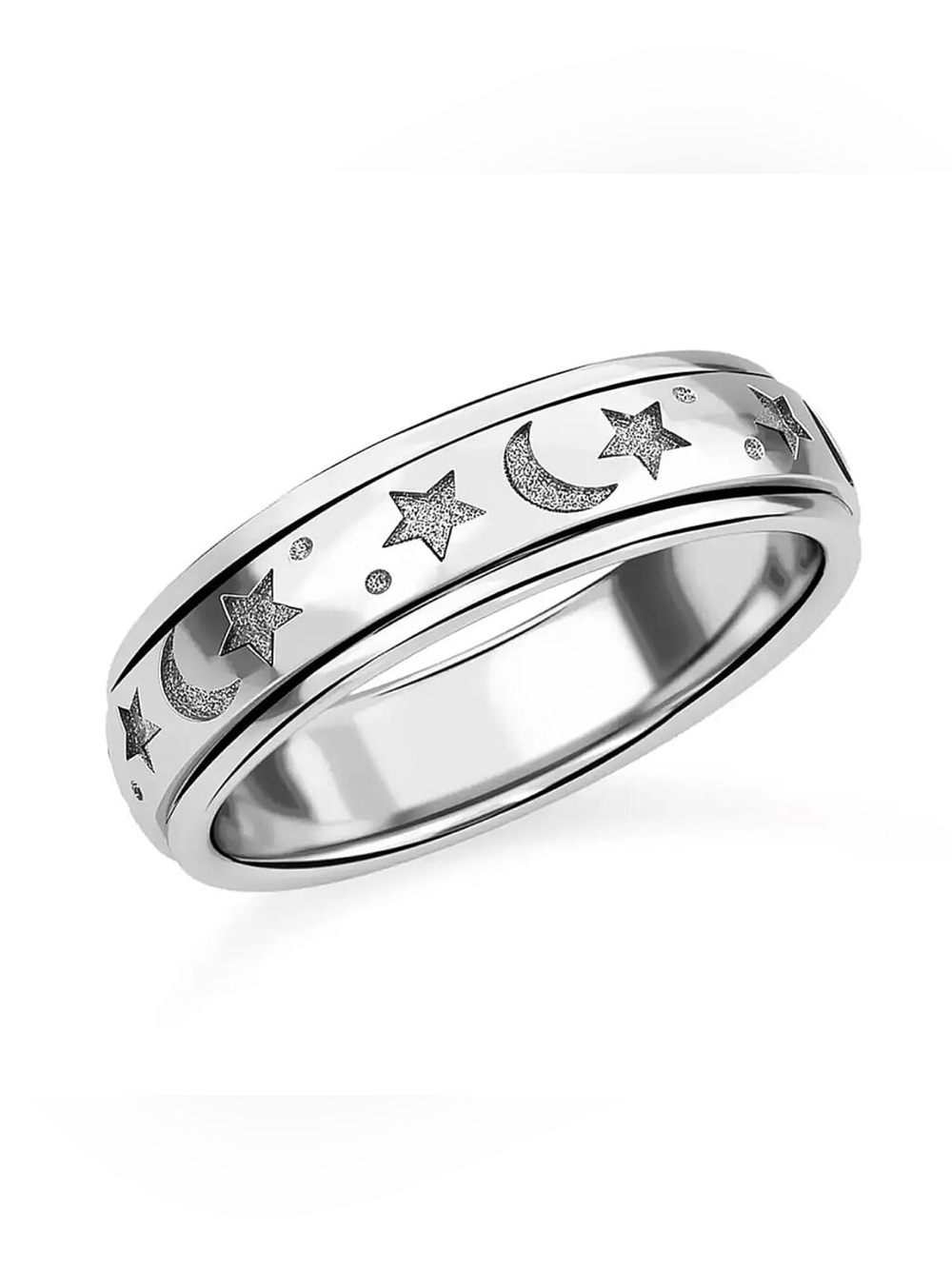 New Moon & stars Sterling Silver spinner ring Men Women Size 11 Soothe Anxiety